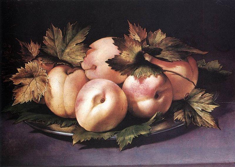 FIGINO, Giovanni Ambrogio Metal Plate with Peaches and Vine Leaves Sweden oil painting art